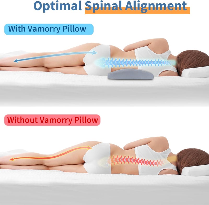 vamorry Cooling Lumbar Support Pillow for Bed Relief Lower Back Pain: Memory Foam Back Pillow for Sleeping - Gel Waist Wedge Pillow Side&Back and Stomach Sleepers - Lumbar Pillow for Office Chair/Couch/Car - Image 2