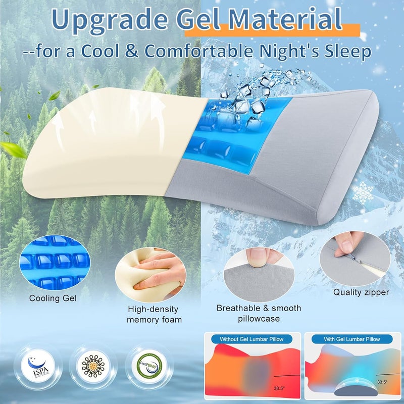 vamorry Cooling Lumbar Support Pillow for Bed Relief Lower Back Pain: Memory Foam Back Pillow for Sleeping - Gel Waist Wedge Pillow Side&Back and Stomach Sleepers - Lumbar Pillow for Office Chair/Couch/Car - Image 5