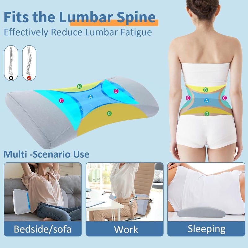 vamorry Cooling Lumbar Support Pillow for Bed Relief Lower Back Pain: Memory Foam Back Pillow for Sleeping - Gel Waist Wedge Pillow Side&Back and Stomach Sleepers - Lumbar Pillow for Office Chair/Couch/Car - Image 4