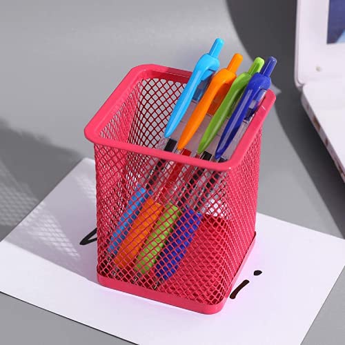Leeonz Pen Holder Mesh Pencil Holder Metal Pencil Holder for Desk Office Pen Organizer Black (Pack of 3, Pink) - Image 2