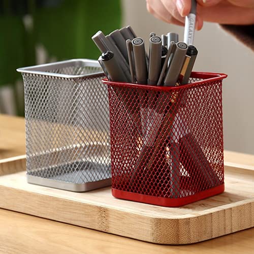 Leeonz Pen Holder Mesh Pencil Holder Metal Pencil Holder for Desk Office Pen Organizer Black (Pack of 3, Pink) - Image 3