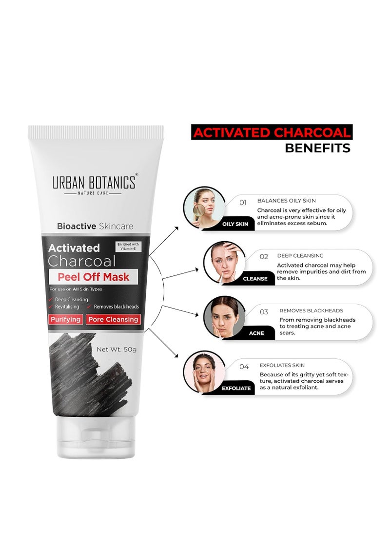 UrbanBotanics Activated Charcoal Peel Of Mask For Men & Women with Vitamin E for Deep Pore Cleansing Removing Blackheads and Whiteheads & Fresh  - Image 2