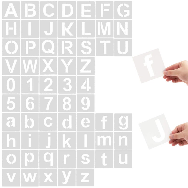 Eage Alphabet Letter Stencils 62 Pcs Reusable Plastic Letter Number Templates Art Craft Stencils for Wood Wall Fabric Rock Chalkboard Signage 1 Inch