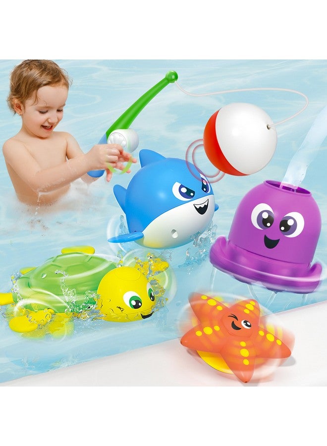 JOYIN Bath Fishing Toy Set for Toddlers - Magnetic Toy with Fishing Rod, Spinning Octopus and Starfish, Wind-up Shark and Turtle - Sensory Development for Infants - Image 1