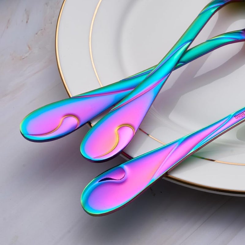 Seeshine Rainbow Dinner Spoon Set, 7.6-inch Stainless Steel Spoon Silverware, 6-Piece Shiny Rainbow Soup Spoons Table Spoon, Dishwasher Safe, Set of 6 - Image 4