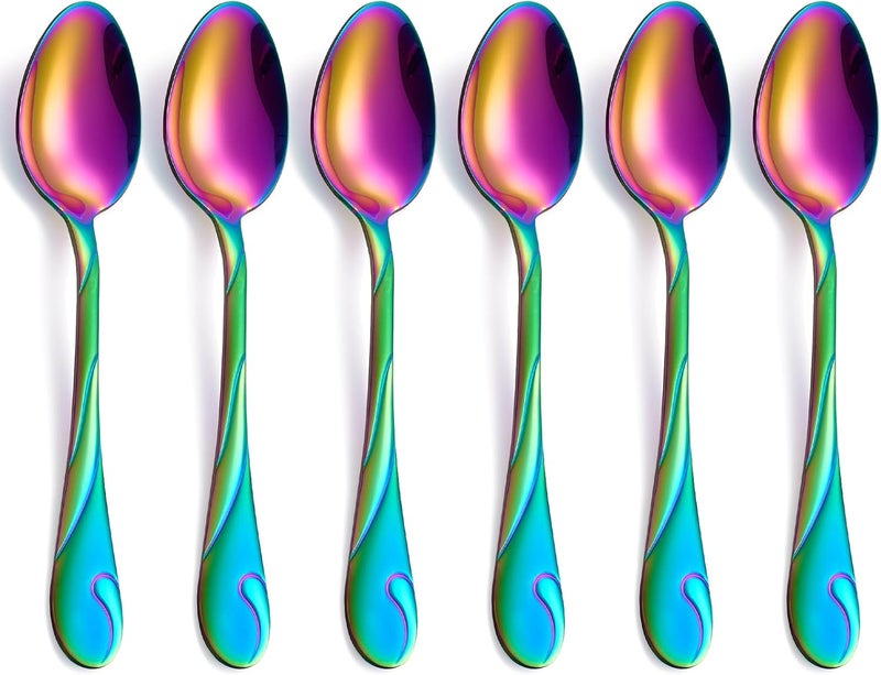 Seeshine Rainbow Dinner Spoon Set, 7.6-inch Stainless Steel Spoon Silverware, 6-Piece Shiny Rainbow Soup Spoons Table Spoon, Dishwasher Safe, Set of 6 - Image 1