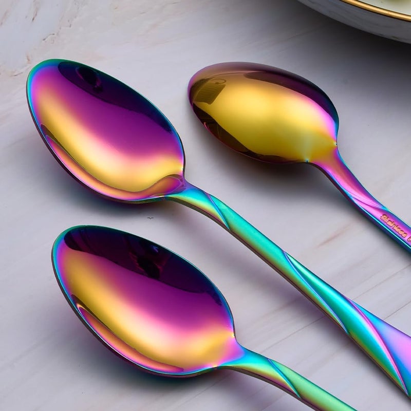 Seeshine Rainbow Dinner Spoon Set, 7.6-inch Stainless Steel Spoon Silverware, 6-Piece Shiny Rainbow Soup Spoons Table Spoon, Dishwasher Safe, Set of 6 - Image 5