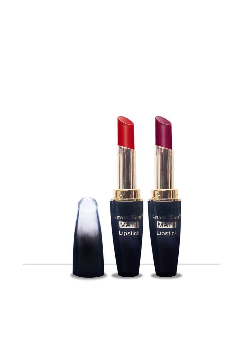 Seven Seas Seven Seas Cosmetics Makeup 4g Matte Lipstick Non Transfer  proff Combo Set of 2 Color red d pink  - Image 1