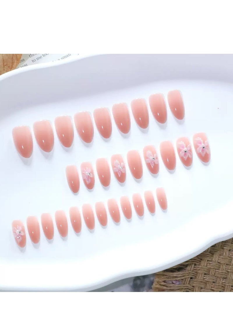 JOSQUEWNN Press On Nails 24pcs, Innocent and 3D Floral Press-On Nails, Short Almond Shape, a Set Of 24 Refreshing Art Pieces, Perfect For Both Everyday Wear. Acrylic Nails With Glue Kit. - Image 2