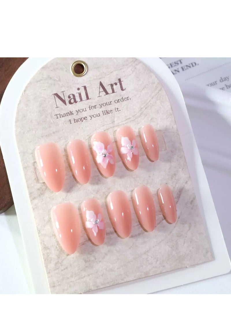 JOSQUEWNN Press On Nails 24pcs, Innocent and 3D Floral Press-On Nails, Short Almond Shape, a Set Of 24 Refreshing Art Pieces, Perfect For Both Everyday Wear. Acrylic Nails With Glue Kit. - Image 3