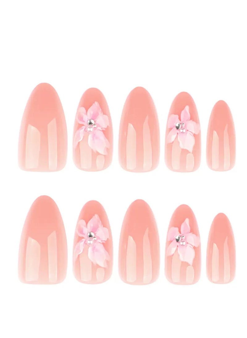 JOSQUEWNN Press On Nails 24pcs, Innocent and 3D Floral Press-On Nails, Short Almond Shape, a Set Of 24 Refreshing Art Pieces, Perfect For Both Everyday Wear. Acrylic Nails With Glue Kit. - Image 5