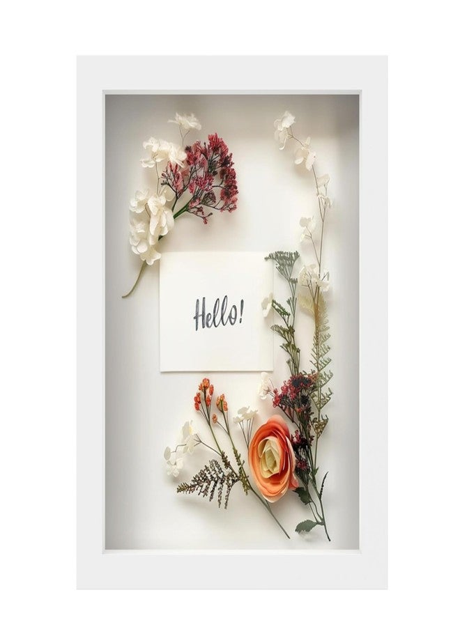 FrameWorks إطار خشبي أبيض من FrameWorks مقاس 8.5 بوصة × 11 بوصة - علبة عرض بظهر من اللباد الناعم، صندوق ذكريات بزجاج مقوى، صندوق عرض بدبابيس تثبيت كروية بيضاء أنيقة، صندوق زهور خشبي - Image 1