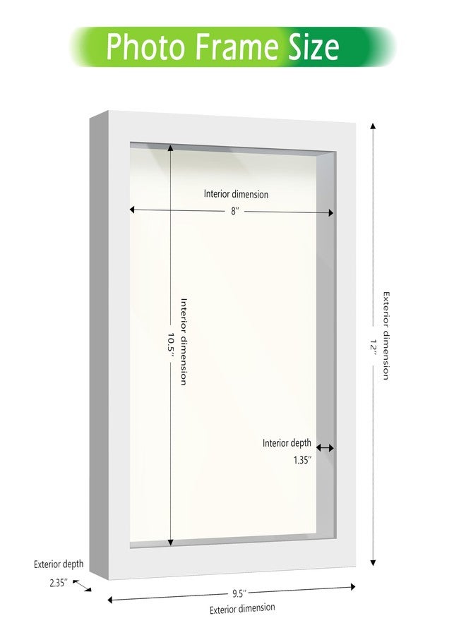 FrameWorks إطار خشبي أبيض من FrameWorks مقاس 8.5 بوصة × 11 بوصة - علبة عرض بظهر من اللباد الناعم، صندوق ذكريات بزجاج مقوى، صندوق عرض بدبابيس تثبيت كروية بيضاء أنيقة، صندوق زهور خشبي - Image 2