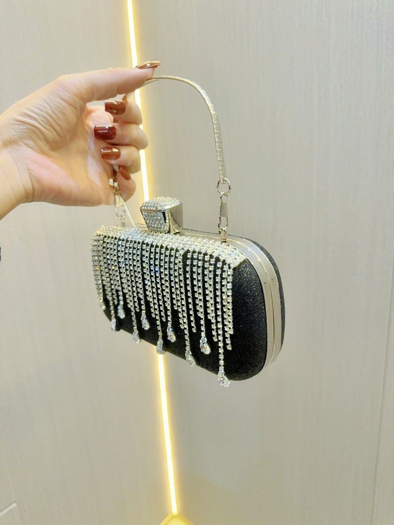 New Tassel Evening Bag Evening Dress Banquet Clutch Bag Diamond-Encrusted Bag Socialite Crossbody Portable Evening Bag - Image 3