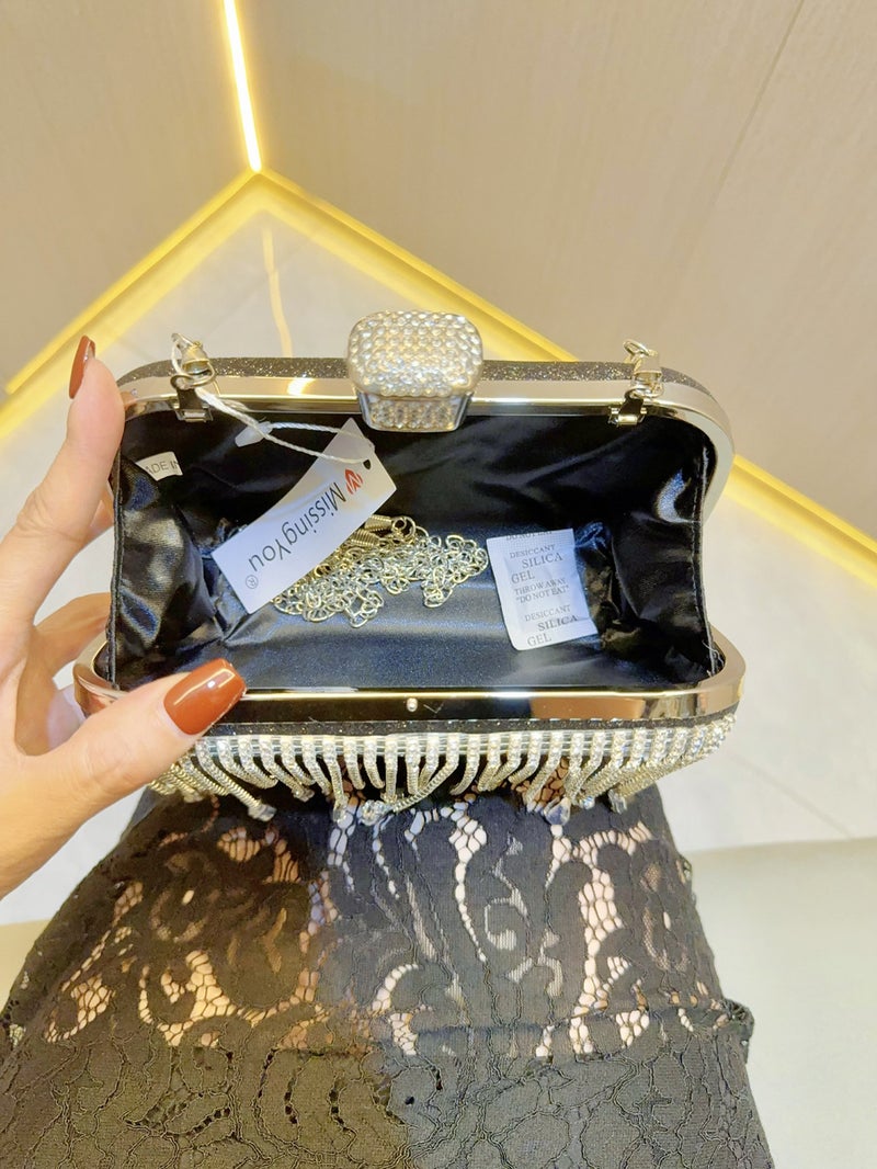 New Tassel Evening Bag Evening Dress Banquet Clutch Bag Diamond-Encrusted Bag Socialite Crossbody Portable Evening Bag - Image 5
