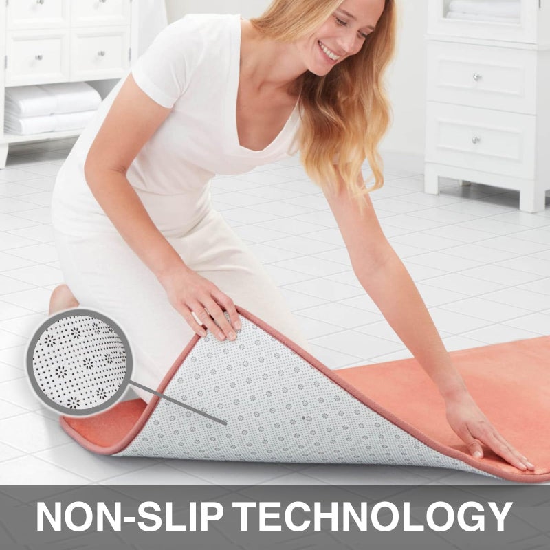 Genteele Memory Foam Bath Mat Non Slip Absorbent Super Cozy Velvet Bathroom Rug Carpet (22 inches X 36 inches, Peach) - Image 4