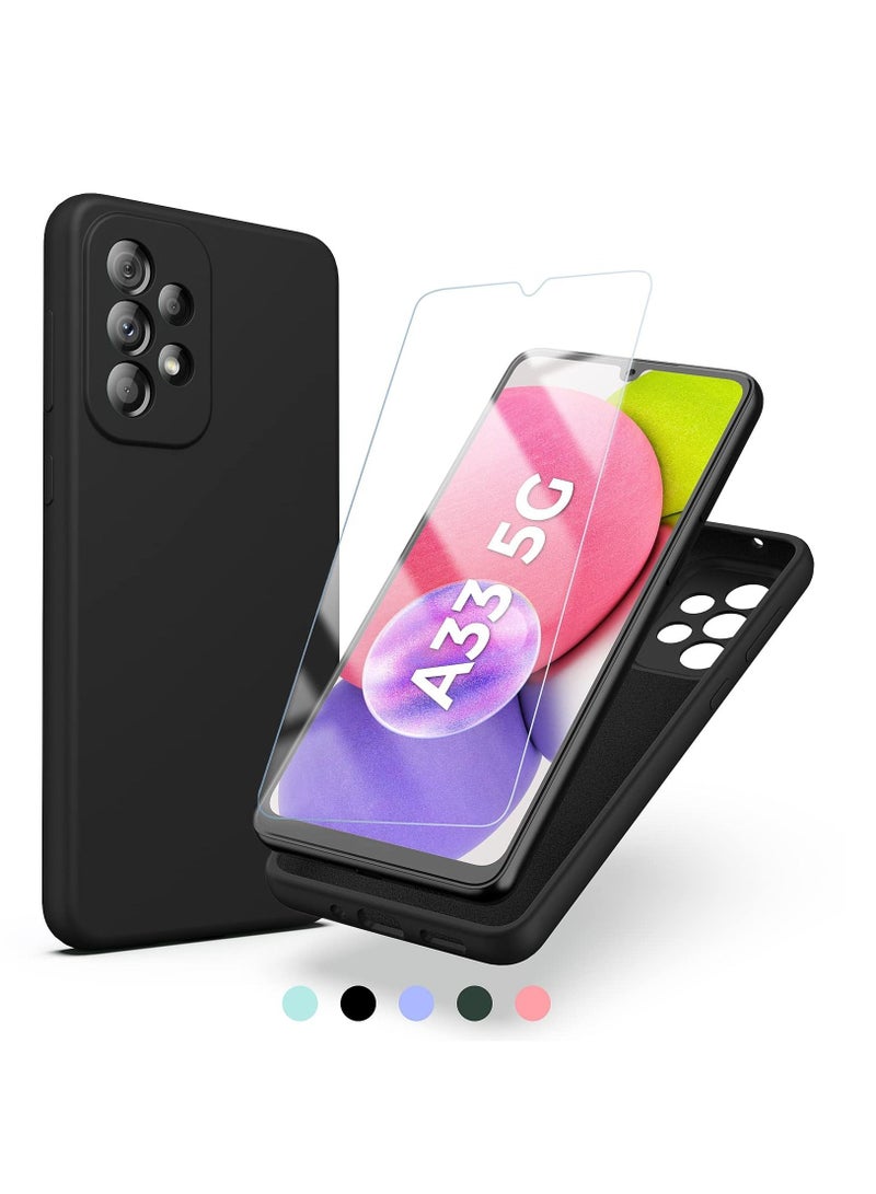 BORTONY Galaxy A33 5G Case with Screen Protector & Liquid Silicone Ultra Military Bumper Full-Body Durable Protection Cell Phone Cover for Samsung A33 5G 6.4 inch (Black) - Image 1