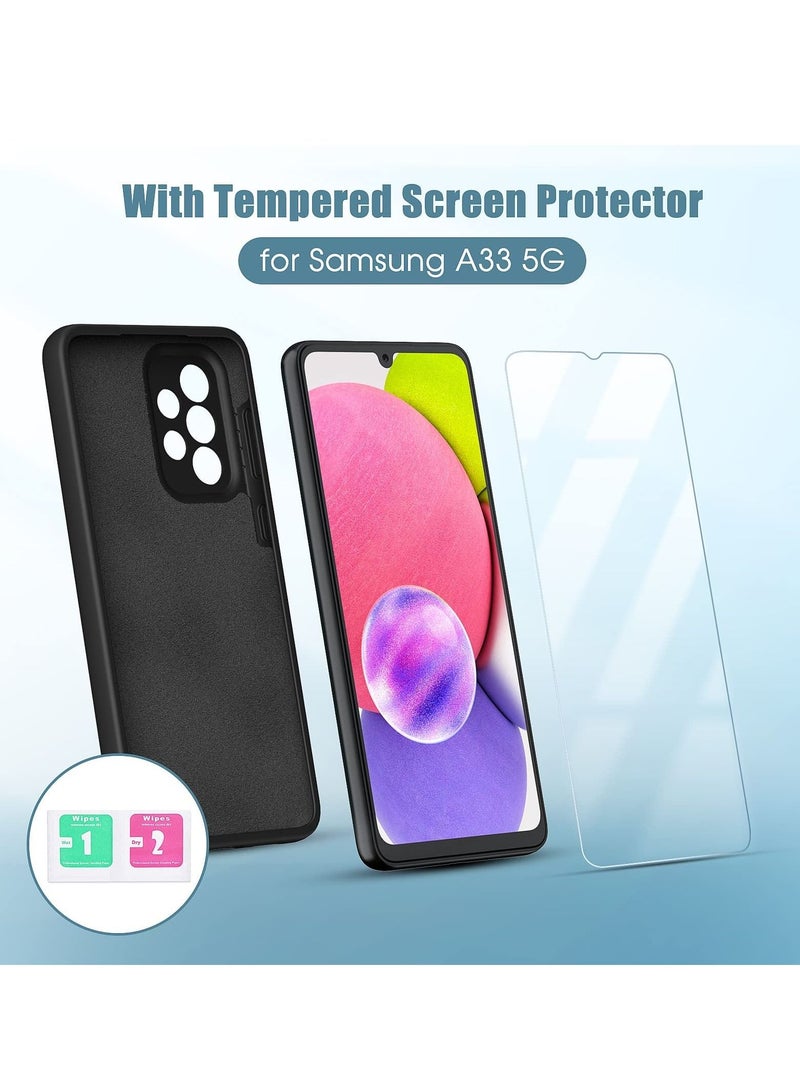 BORTONY Galaxy A33 5G Case with Screen Protector & Liquid Silicone Ultra Military Bumper Full-Body Durable Protection Cell Phone Cover for Samsung A33 5G 6.4 inch (Black) - Image 4