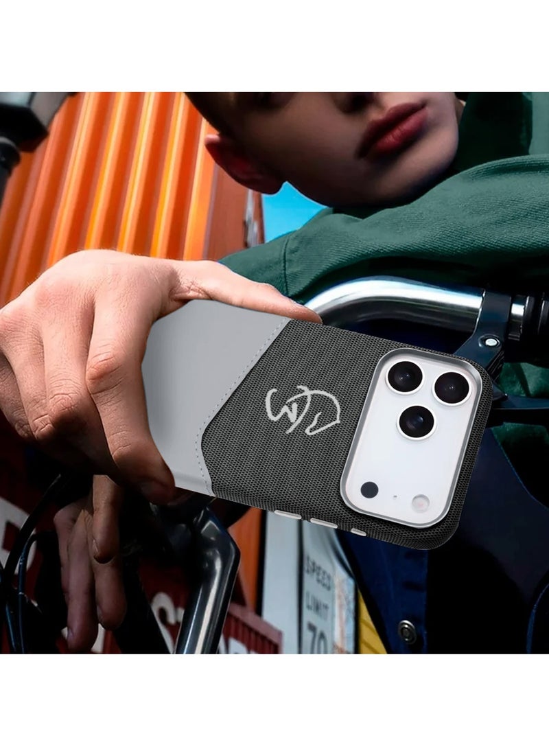 Wtech Apple iPhone 17 Pro Max 5G 2025 Luxury Magsafe Double Layered Leather Insert Card Magnetic Phone Case Cover (MCMPMN) - Grey/Black - Image 3