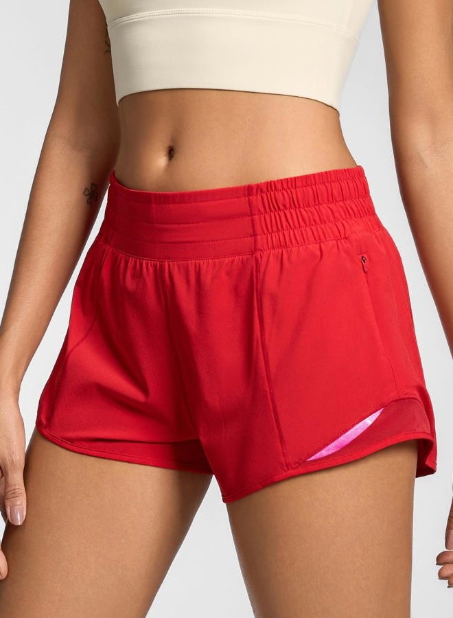 MCEDAR Women's Athletic Shorts for Gym Workout Shorts 2.5" Quick-Dry Lightweight Running Short with High Waisted Zip Pockets, Red, M - Image 2