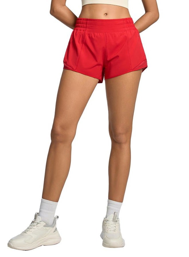 MCEDAR Women's Athletic Shorts for Gym Workout Shorts 2.5" Quick-Dry Lightweight Running Short with High Waisted Zip Pockets, Red, M - Image 1