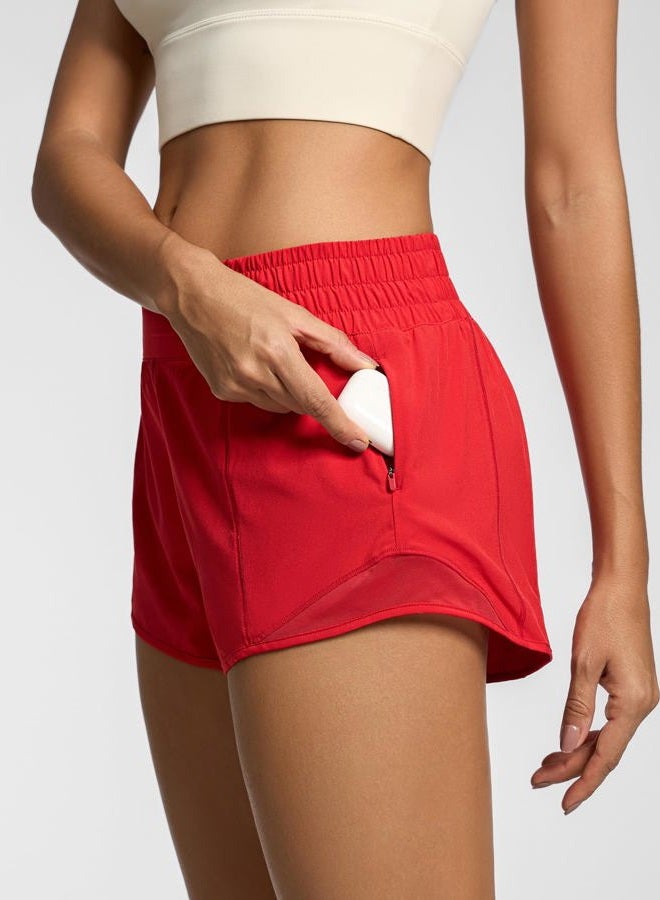 MCEDAR Women's Athletic Shorts for Gym Workout Shorts 2.5" Quick-Dry Lightweight Running Short with High Waisted Zip Pockets, Red, M - Image 3