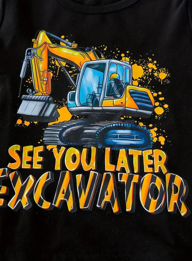 Take Two Take Two Boys Black Excavator Graphic T-Shirt and Shorts Set