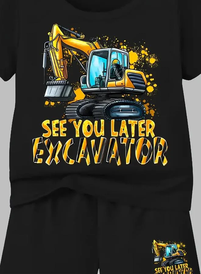 Take Two Take Two Boys Black Excavator Graphic T-Shirt and Shorts Set