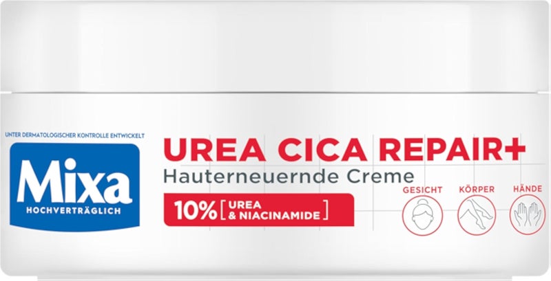 Mixa Highly Concentrated Moisturiser for Face, Body and Hands, for Dry and Cracked Skin, with Urea and Niacinamides, Urea Cica Repair+, 150 ml