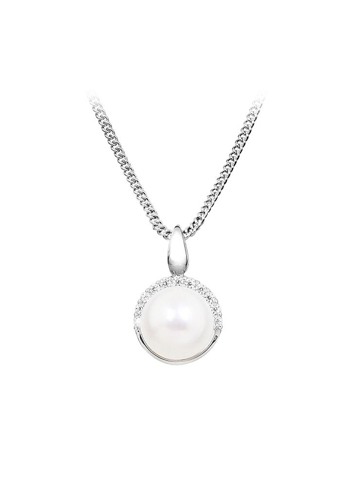 Elementesse Fresh Water Round Pearl And White CZ 925 Silver Pendnat Jewellery For Women 