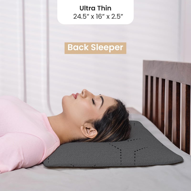 MY ARMOR Ventilated Cool Gel Memory Foam Pillow UltraThin Size 25 Inch High 2 Years Warranty with Grey Colour Removable Washable Pillow Cover Pack of 1 - Image 2