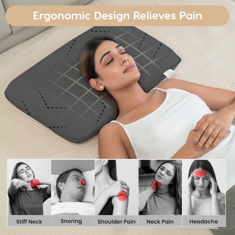 MY ARMOR Ventilated Cool Gel Memory Foam Pillow UltraThin Size 25 Inch High 2 Years Warranty with Grey Colour Removable Washable Pillow Cover Pack of 1 - Image 5