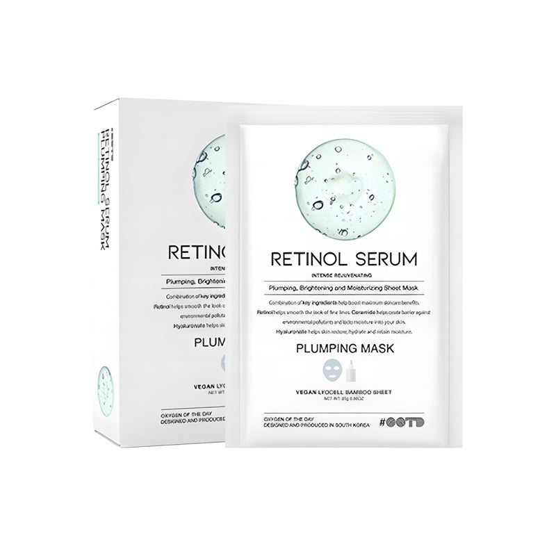 Rejuvenating Retinol Sheet Mask Korean Vegan Wrinkle Lifting, Plumping and Moisturizing Sheet Mask, Retinol, Ceramide, Hyaluronate 10EA