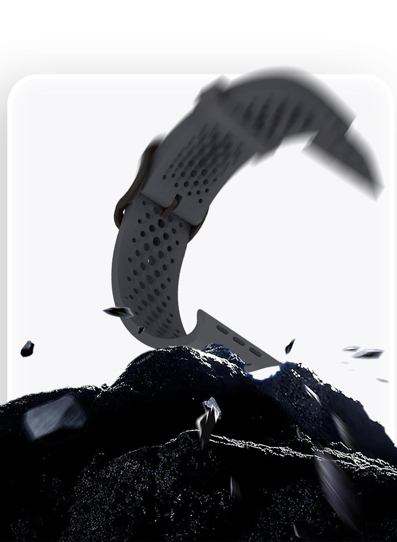 CATANES حزام ساعة رياضي سيليكون 49mm/45mm/44mm متوافق مع ساعة آبل سيريس 9/8/7/6/5/4/3/2/1 و SE - حزام ناعم وقابل للتنفس مع مشبك - رمادي داكن - Image 5