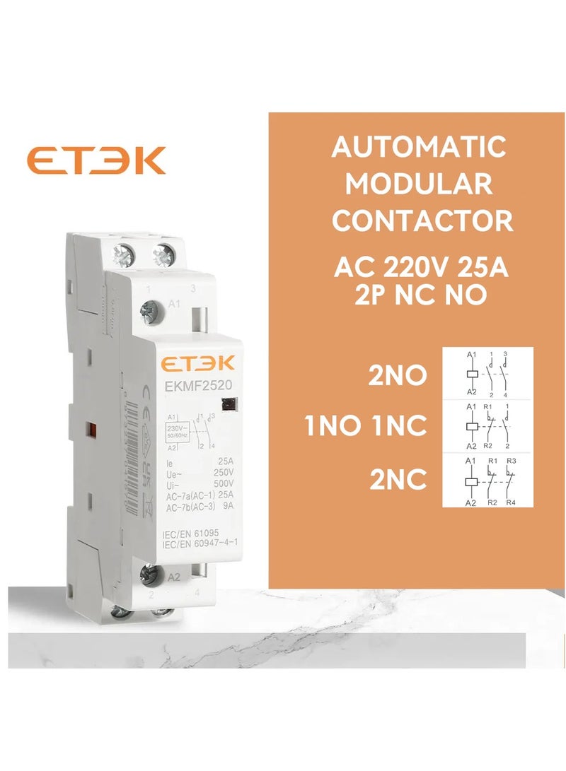 ETEK AC Contactor Magnetic Modular 220V AC 25A 2P NC NO Automatic Contactor - Image 3