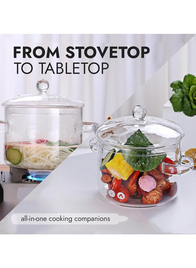 CityRiya-Long - Glass Cooking Pot 1.5L Glass Pot for Cooking On Stove Heat-Resistant Glass Saucepan Clear Glass Cookware Simmer Pot Glass Stovetop Pot with Lid Safe for Soup, Milk, Tea, Fruits - Image 1