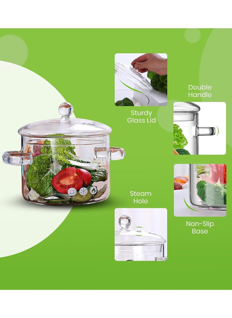 CityRiya-Long - Glass Cooking Pot 1.5L Glass Pot for Cooking On Stove Heat-Resistant Glass Saucepan Clear Glass Cookware Simmer Pot Glass Stovetop Pot with Lid Safe for Soup, Milk, Tea, Fruits - Image 1