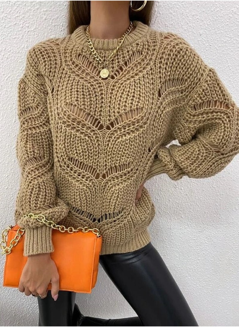 Shein - Pointelle Knit Drop Shoulder Sweater - Image 1