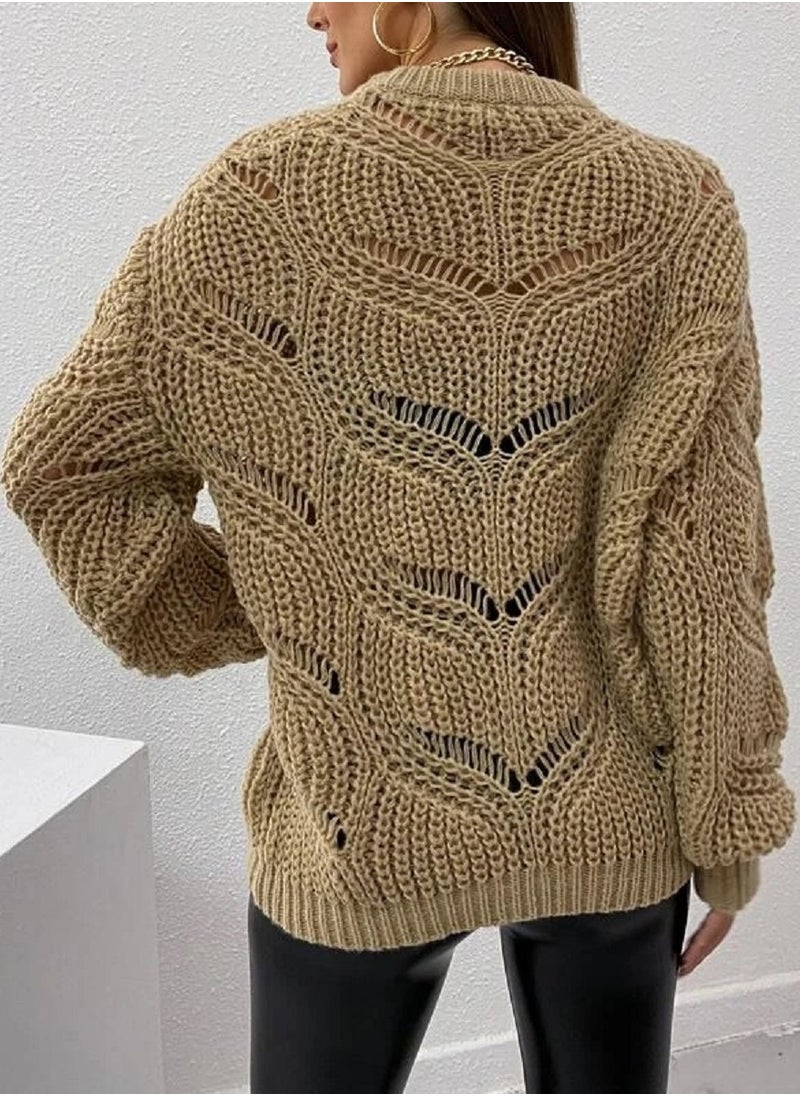 Shein - Pointelle Knit Drop Shoulder Sweater - Image 1