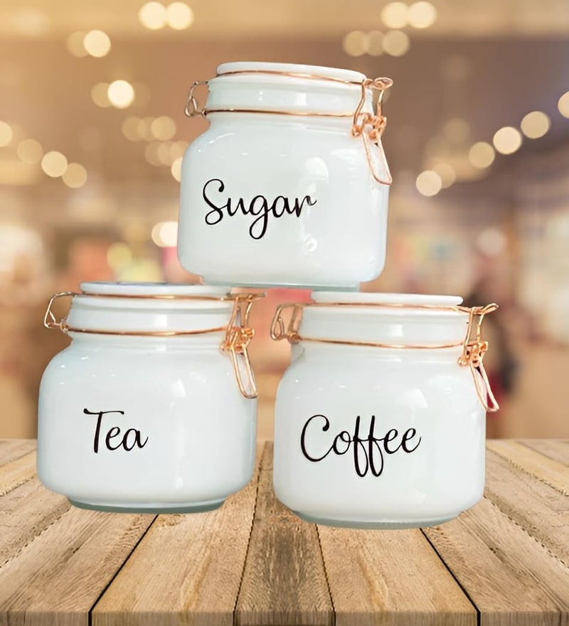 Mevanta Glass White Tea Sugar Coffee Containers 750 ML Set -3, Canisters for Kitchen Storage Container with Lid for Tea Coffee & Sugar, Dry Fruit Jars, Storage Box Decorative Kitchen (White) - Image 1