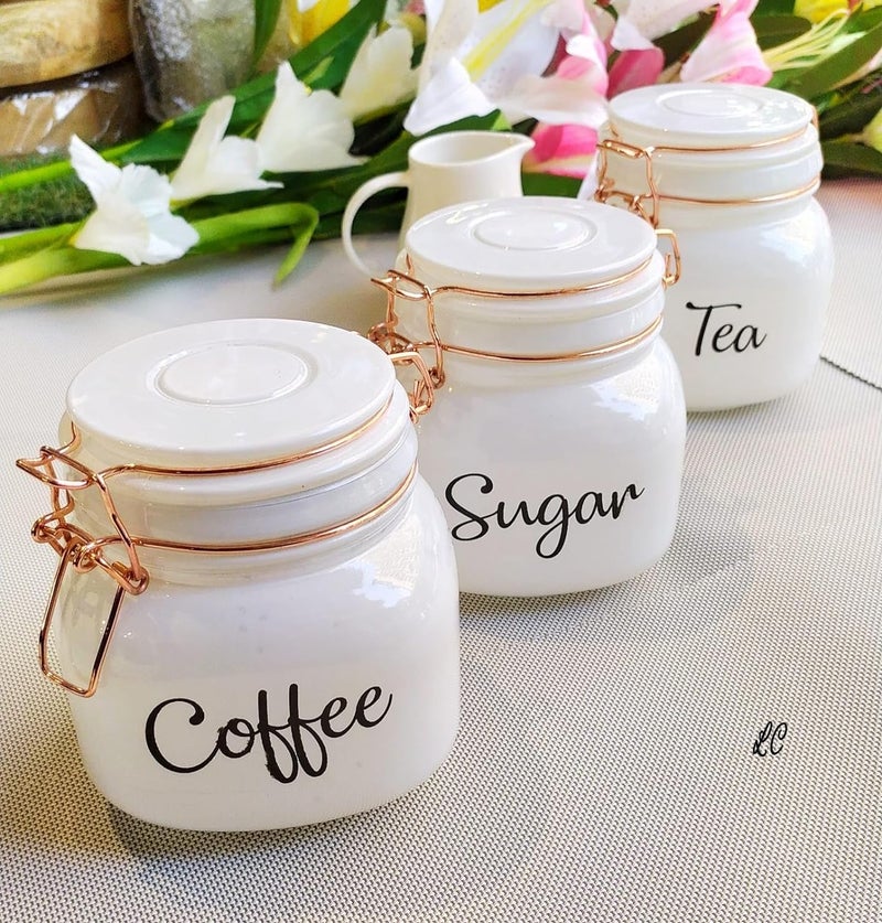 Mevanta Glass White Tea Sugar Coffee Containers 750 ML Set -3, Canisters for Kitchen Storage Container with Lid for Tea Coffee & Sugar, Dry Fruit Jars, Storage Box Decorative Kitchen (White) - Image 3