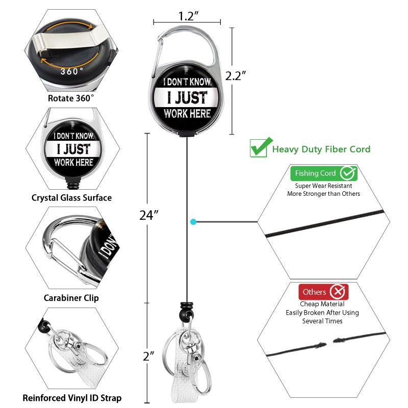 lebrocoli Funny Fun Badge Holder with Retractable Reel, Black and White Id Badge Holder Heavy Duty Retractable Clip, Work Office Card Name Tag Id Holder Badge Cover for Nurse Teacher Women Student Gifts - Image 5