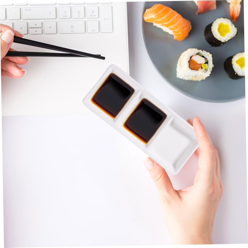 Cabilock 2pcs Ceramic Divided Serving Tray Soy Sauce Bowls Appetizer  Side Dish Tray - Image 2