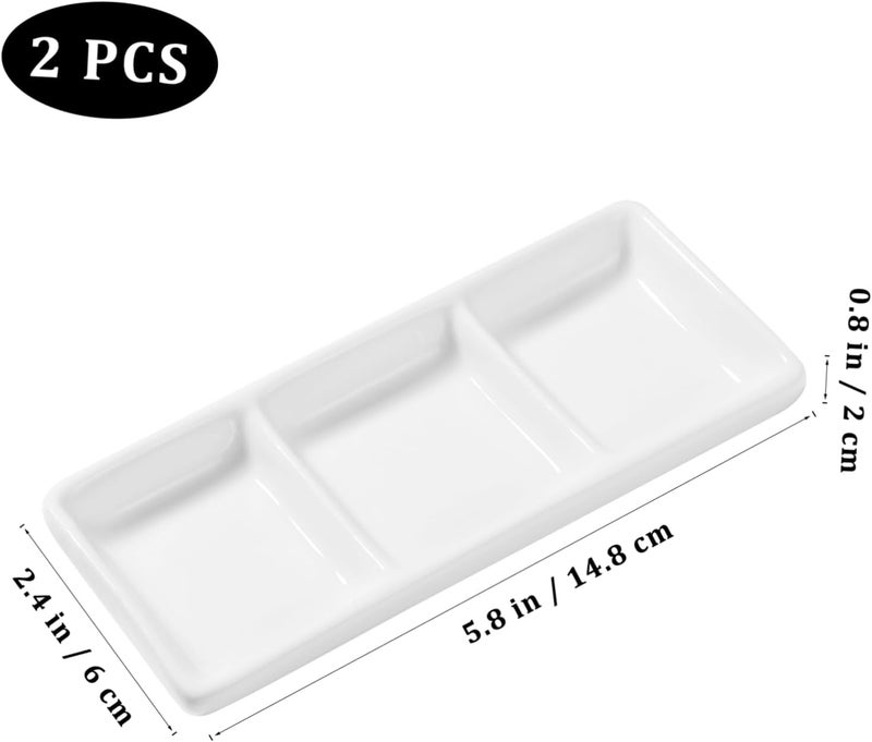 Cabilock 2pcs Ceramic Divided Serving Tray Soy Sauce Bowls Appetizer  Side Dish Tray - Image 5