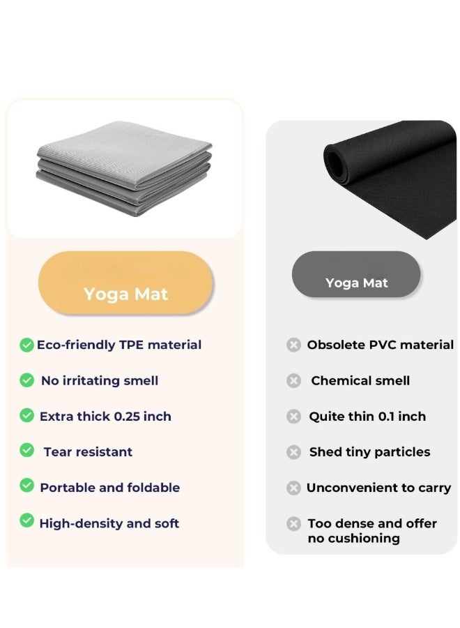 ShebSheb Foldable Yoga Mat Sport Mat Lightweight And 6mm Thick TPE Yoga Mat Non Slip For Yoga Pilates Fitness Workouts Travel - Image 3