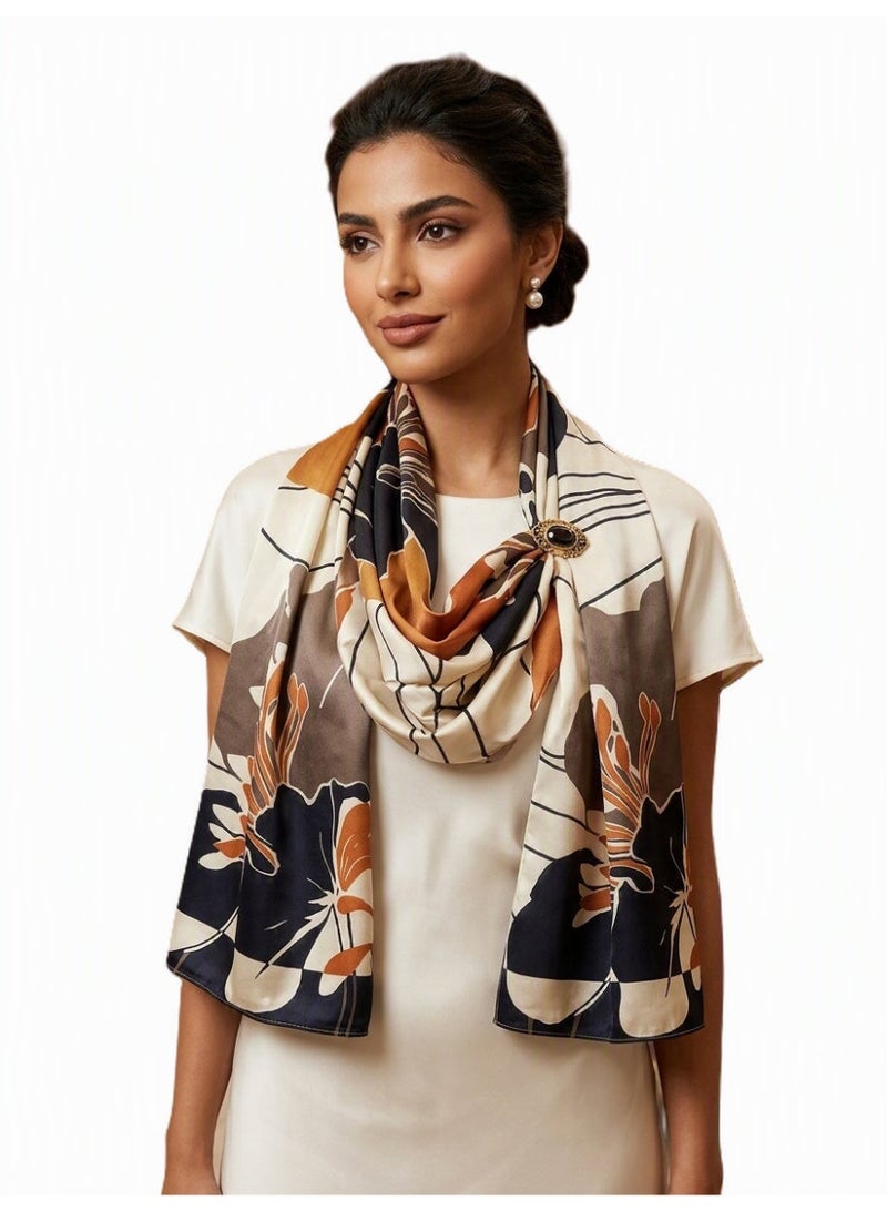 Women's Satin Printed Scarf, Elegant Floral Pattern, Lightweight Shawl, Hijab & Wrap, 55x170 cm - Image 4