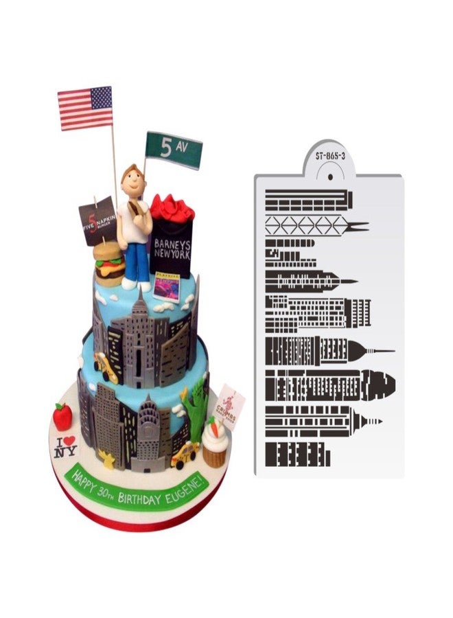 AK ART KITCHENWARE ART Kitchenware 1pcs 7.8"x 5" Skyscrapers Plastic Stencil Template for Cake Decorating Supplies Cake Border Decoration Mold Bakery Tools Semitransparent Dessert Tools ST-865-3 - Image 1