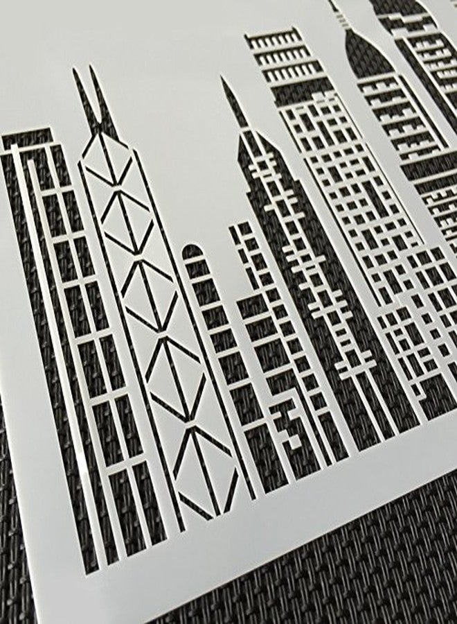 AK ART KITCHENWARE ART Kitchenware 1pcs 7.8"x 5" Skyscrapers Plastic Stencil Template for Cake Decorating Supplies Cake Border Decoration Mold Bakery Tools Semitransparent Dessert Tools ST-865-3 - Image 5