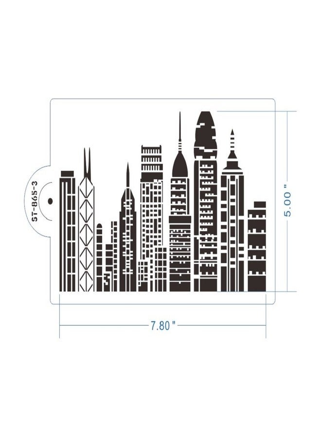 AK ART KITCHENWARE ART Kitchenware 1pcs 7.8"x 5" Skyscrapers Plastic Stencil Template for Cake Decorating Supplies Cake Border Decoration Mold Bakery Tools Semitransparent Dessert Tools ST-865-3 - Image 3
