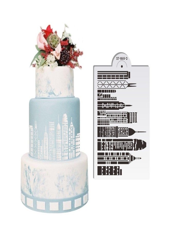 AK ART KITCHENWARE ART Kitchenware 1pcs 7.8"x 5" Skyscrapers Plastic Stencil Template for Cake Decorating Supplies Cake Border Decoration Mold Bakery Tools Semitransparent Dessert Tools ST-865-3 - Image 2
